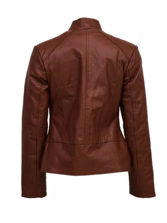 Dark Brown Long Sleeve Genuine leather Jacket