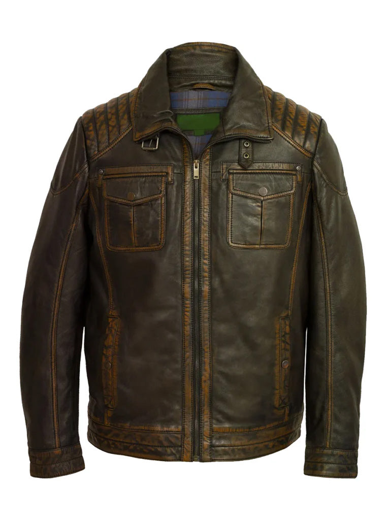 Distress Brown Trucker Genuine Leather Jacket