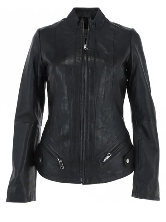 Black Short round Leather Jacket