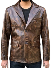 David Distressed Brown Leather Blazer