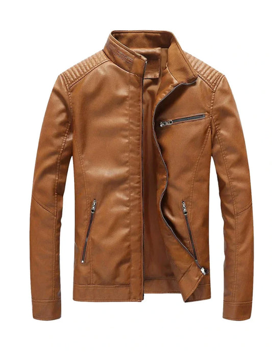 Tan Brown Biker Real Leather Jacket