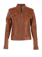 Stand Collar Genuine Leather Jacket