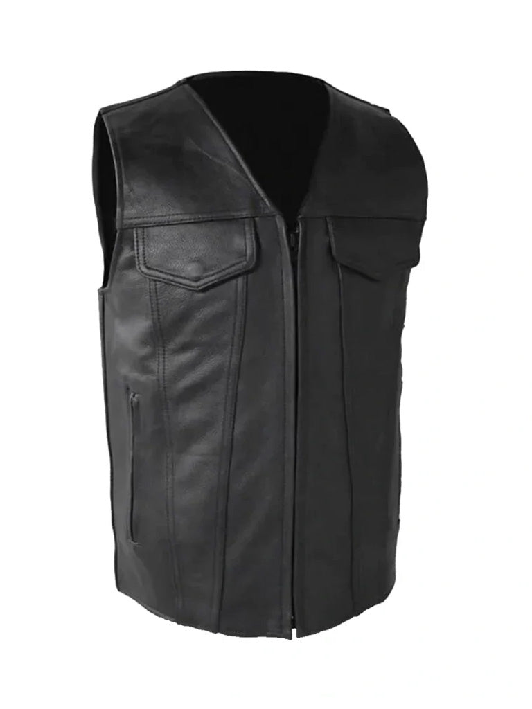 Black Biker Crafted Style Genuine Leather Vest