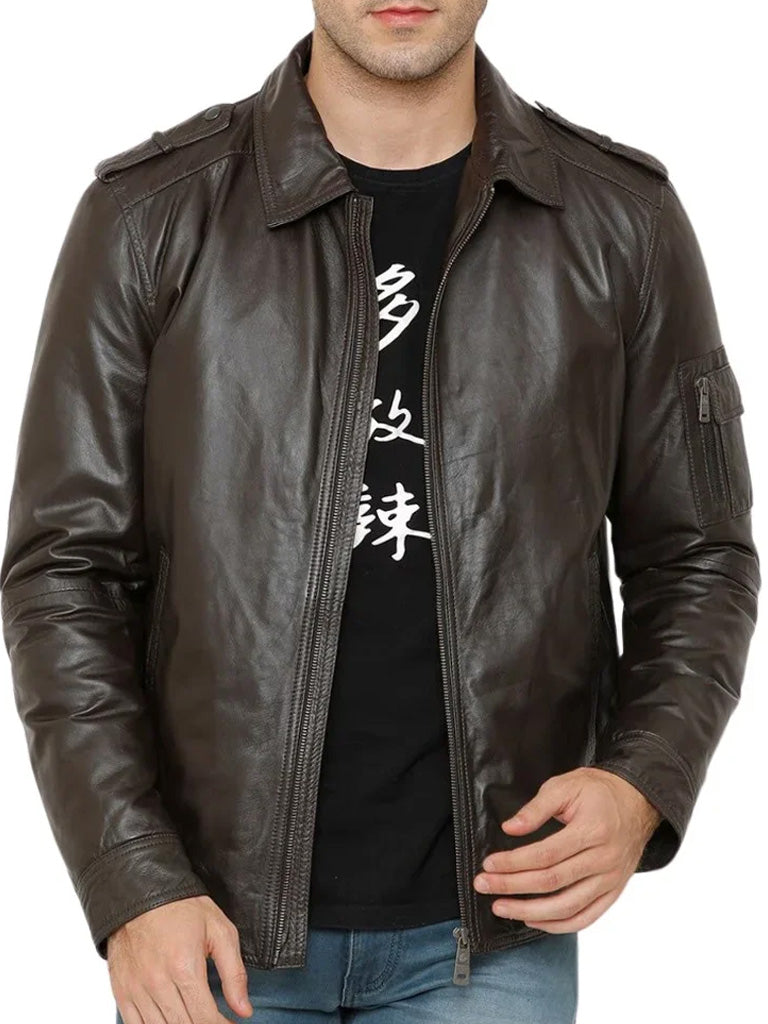 Classic Brown Bomber Leather Jacket