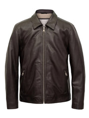 Shirt Style Dark Brown Genuine Leather Jacket