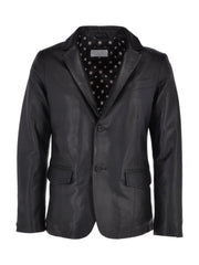 Black Notch Lapel Genuine Leather Blazer