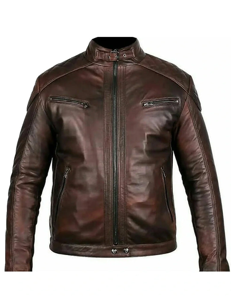 Chocolate Brown Quilted Biker Leather Jacket