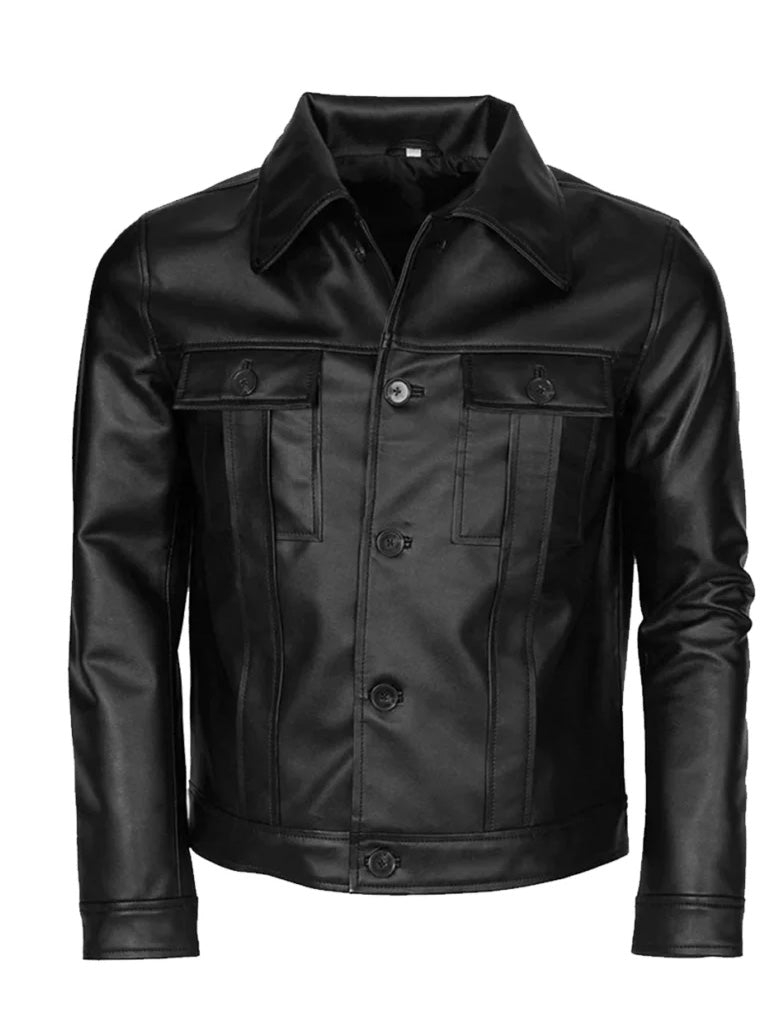 Trucker Style Black Genuine Leather Jacket