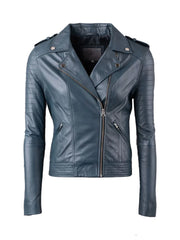 Blue Quilted Biker Leather Jacket