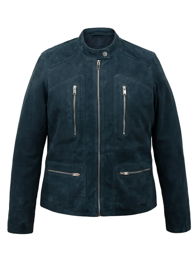 Suede Blue Biker Leather Jacket