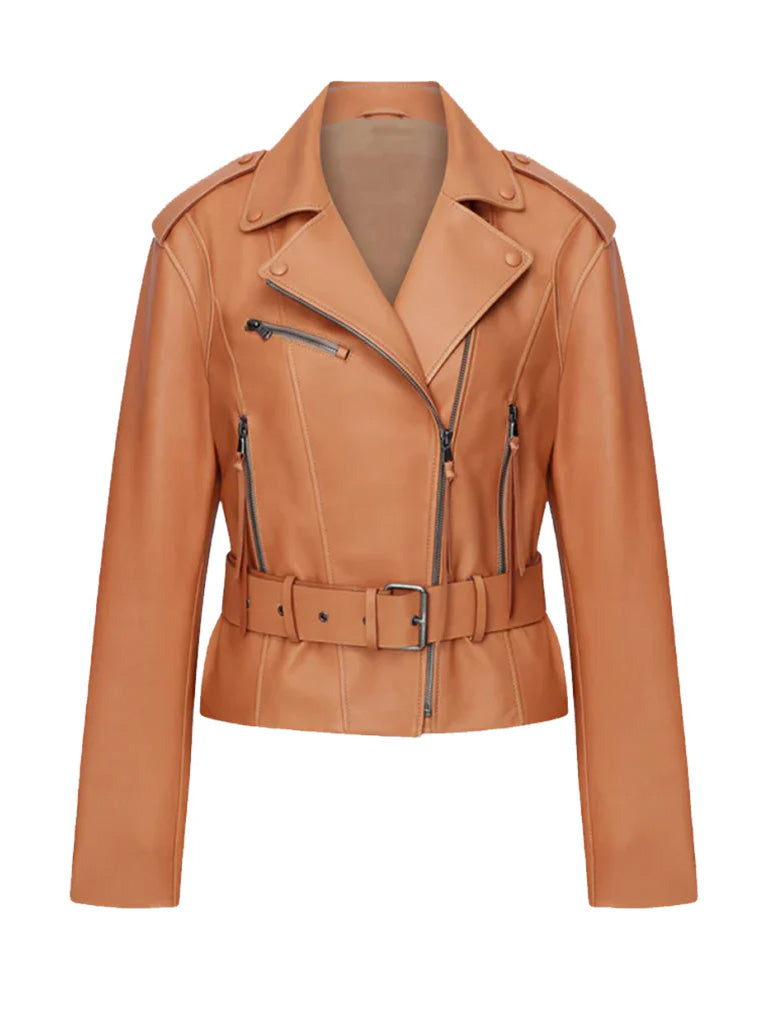 Tan Brown Biker Leather Jacket