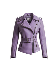 Women's Purple Esmeralda Belted Biker Jacket