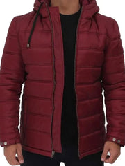 Red Hooded Style Puffer Jacket