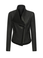 Black Shawl Collar Genuine Leather Jacket