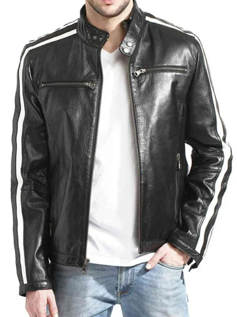 Stripe Real Lambskin Soft Leather Jacket