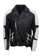 White and Black Biker Genuine Leather Jacket