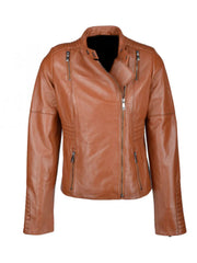 Brown Quilted Cafe Racer Biker Leather Jacket