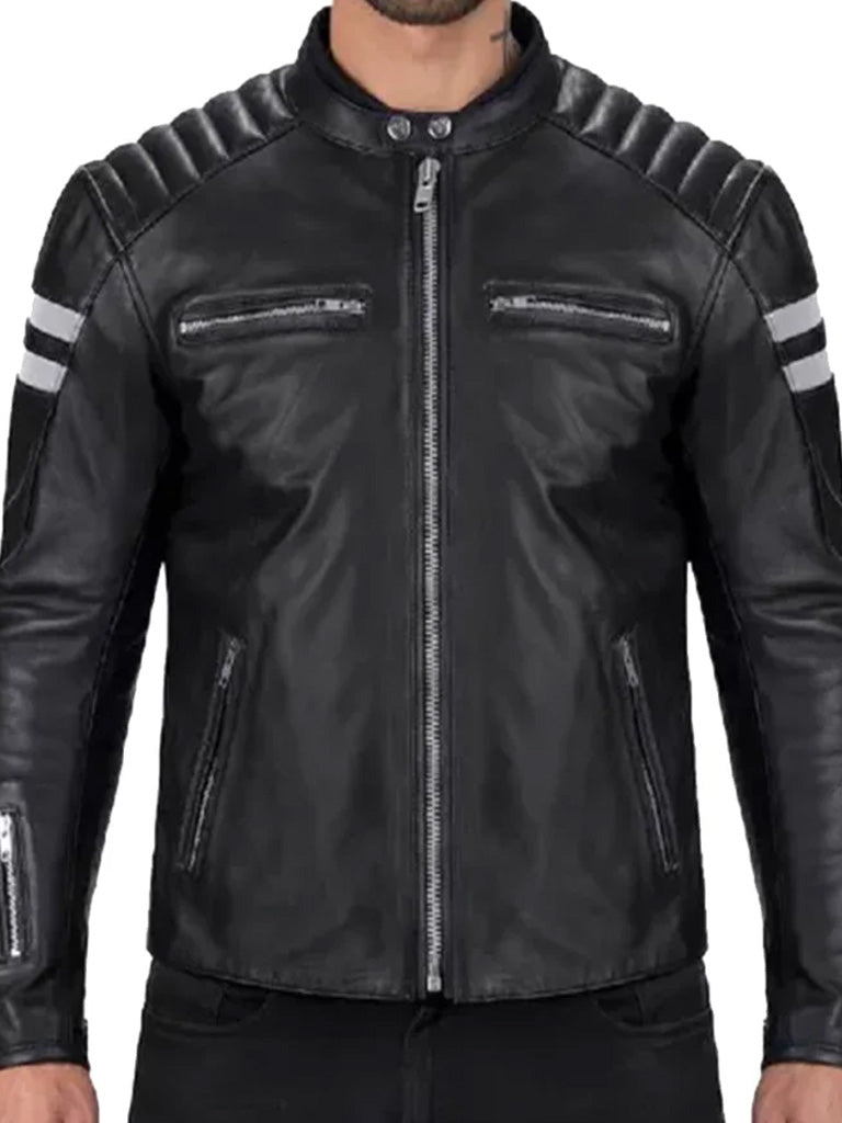 Black Biker Style Genuine Leather Jacket