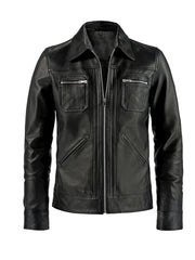 Black Shirt Style Biker Leather Jacket