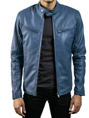 Blue Simple Leather Jacket