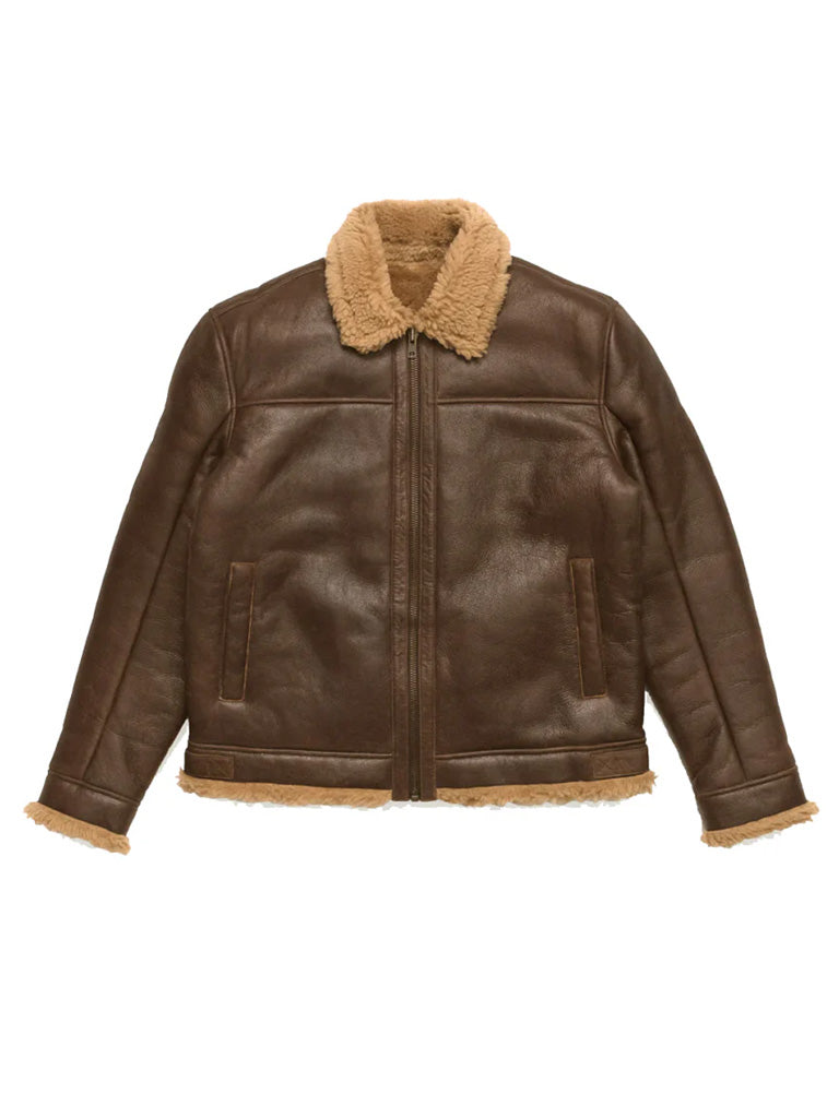 Tan Brown Shearling Leather Jacket