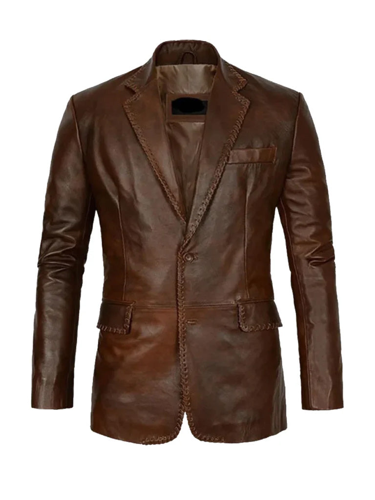 Distressed Brown Leather Blazer