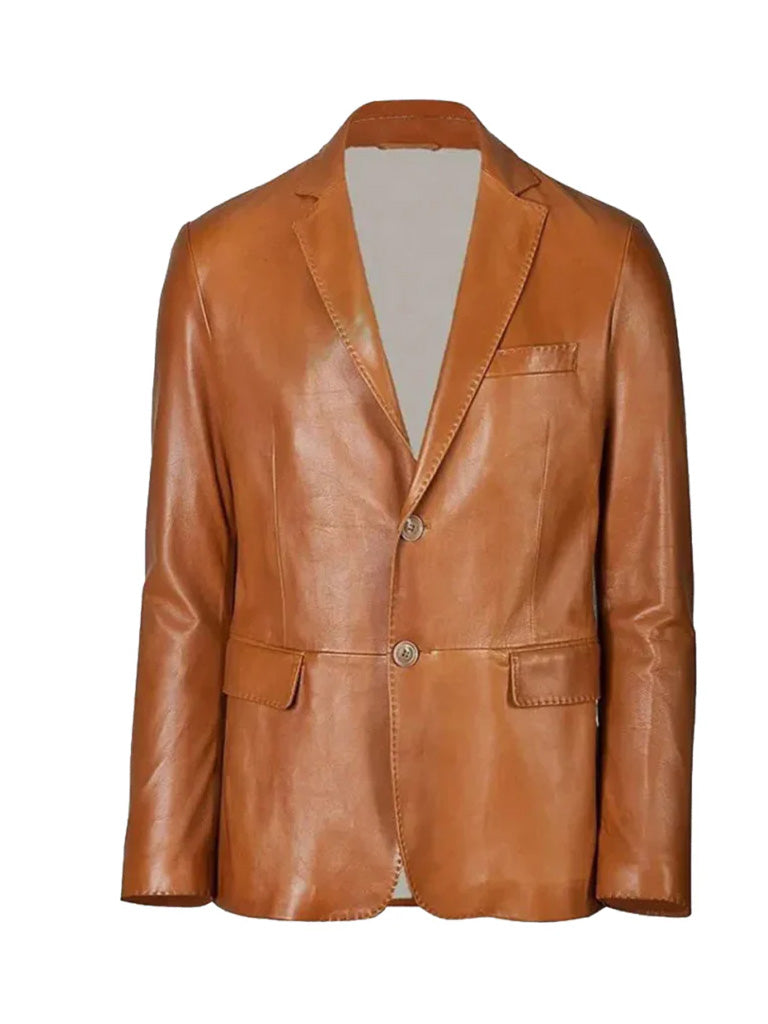 Tan Brown Lambskin Leather Blazer