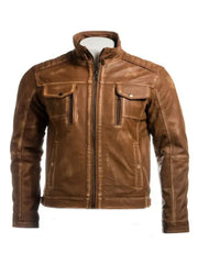 Tan Brown Vintage Biker Leather Jacket