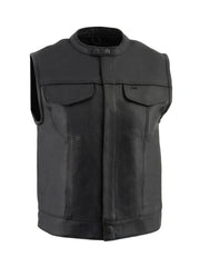 Black Motorcycle Style Genuine Leather Vest