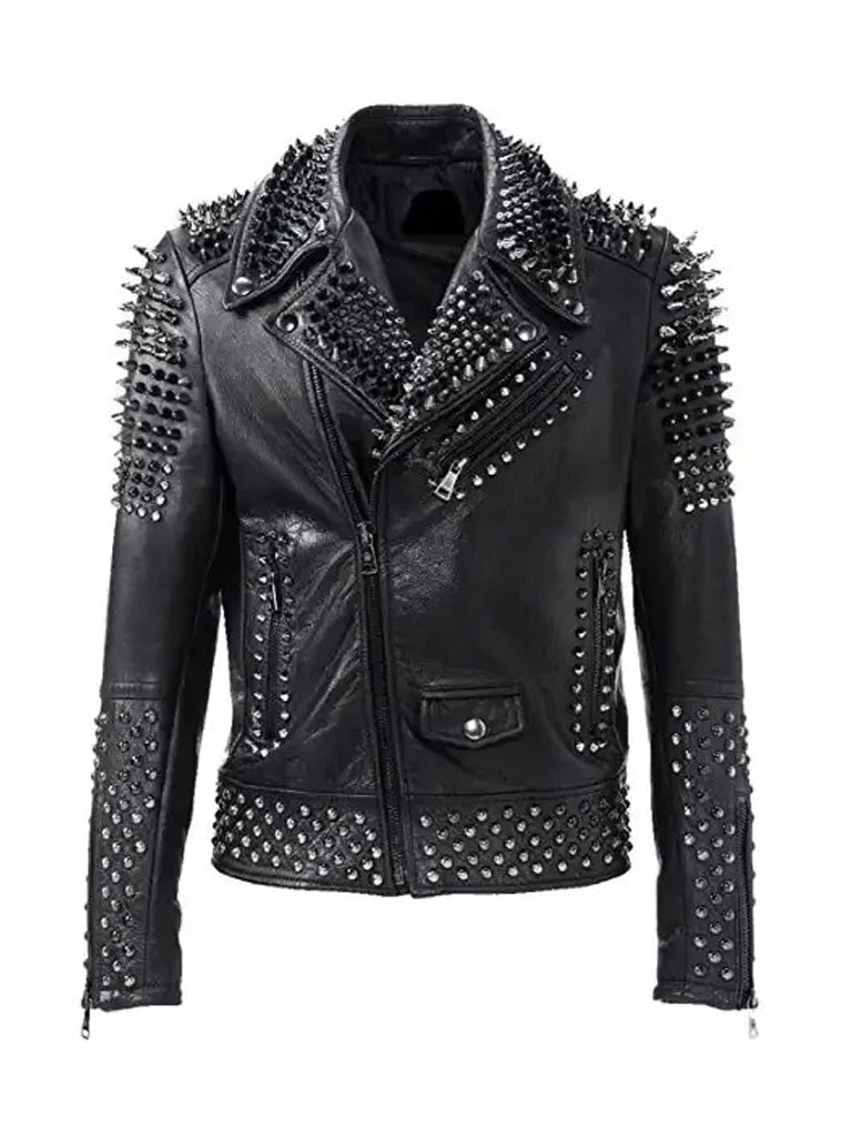 Black Spikes Genuine Leather Jacket