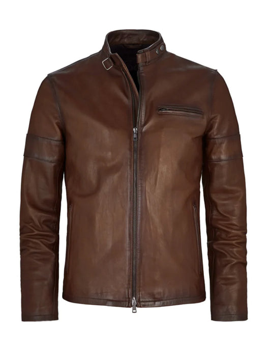 Brown Biker Style Genuine Leather Jacket