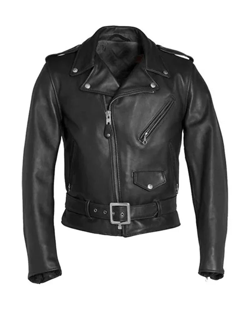 Black Vintage Biker Style Genuine Leather Jacket