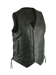 Black Side Lece Up Biker Genuine Leather Vest