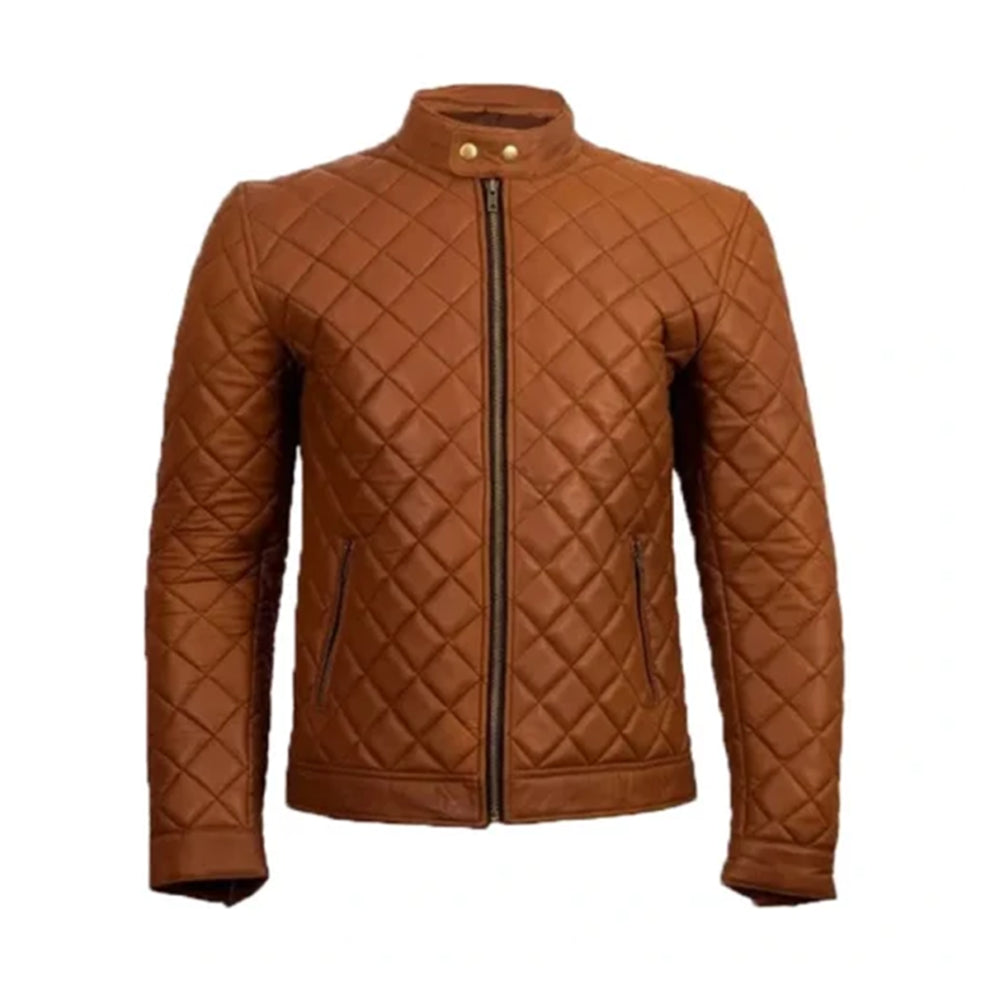 Cafe Racer Brown Quilted Leather Jacket