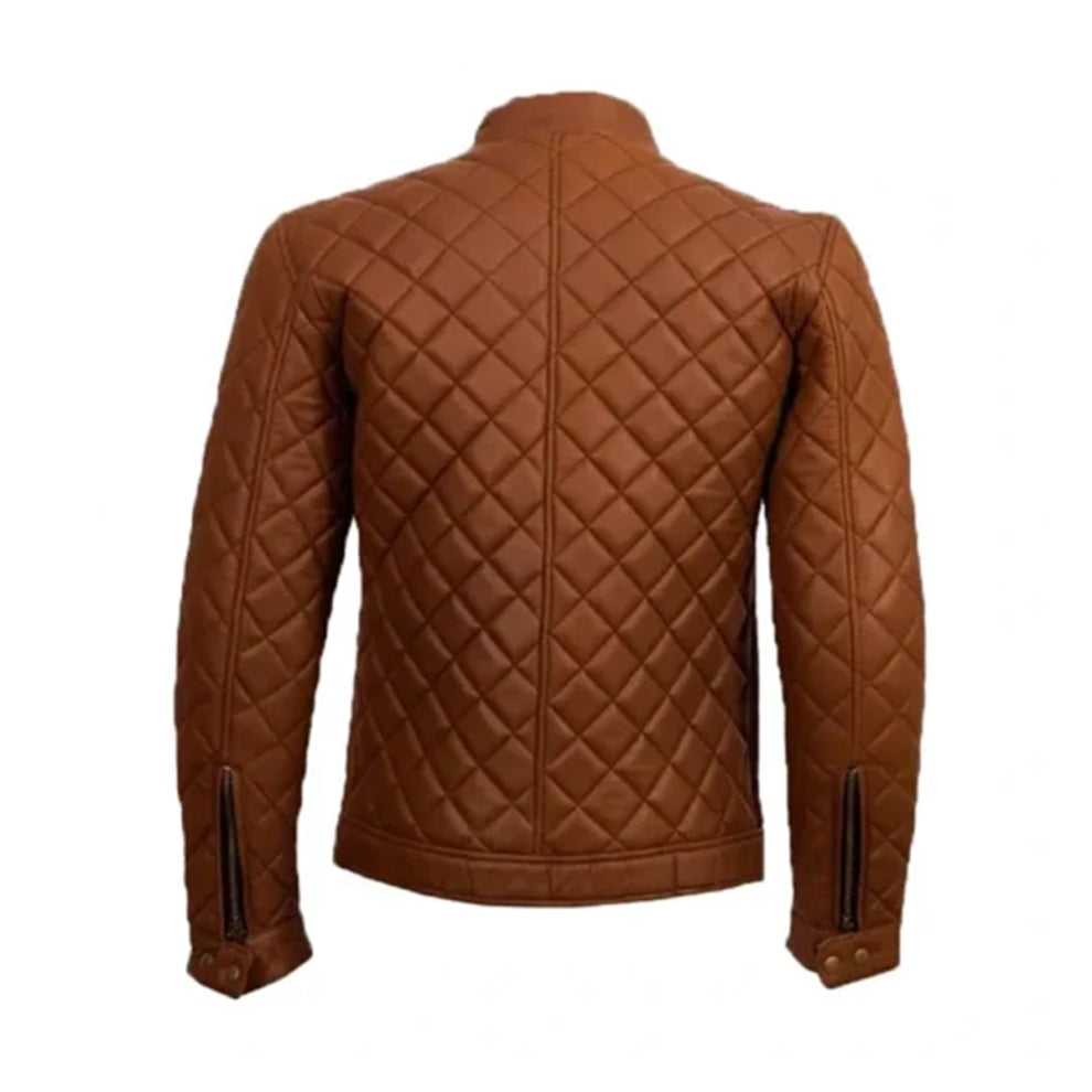 Cafe Racer Brown Quilted Leather Jacket