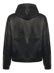 Men’s Black Real Leather Hooded Zip-Up Jacket | Premium Casual Outerwear