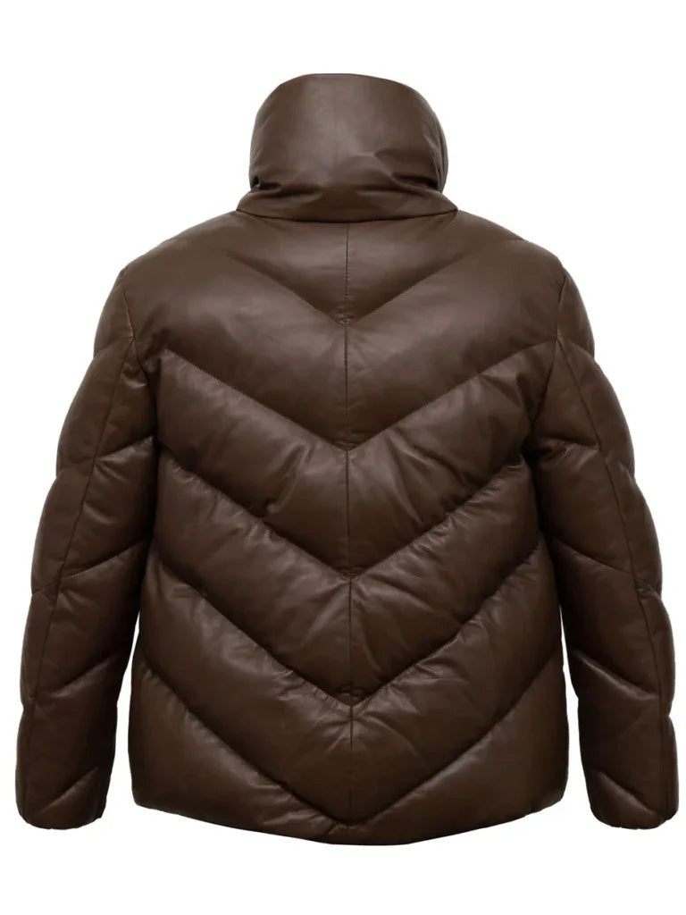 Brown Padded Style Leather Coat