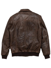 Dark Brown Shirt Style Bomber Leather Jacket