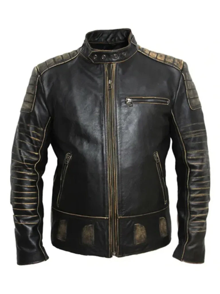 Vintage Black Cow Hide Biker Leather Jacket