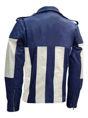 Blue and White Biker Genuine Leather Jacket