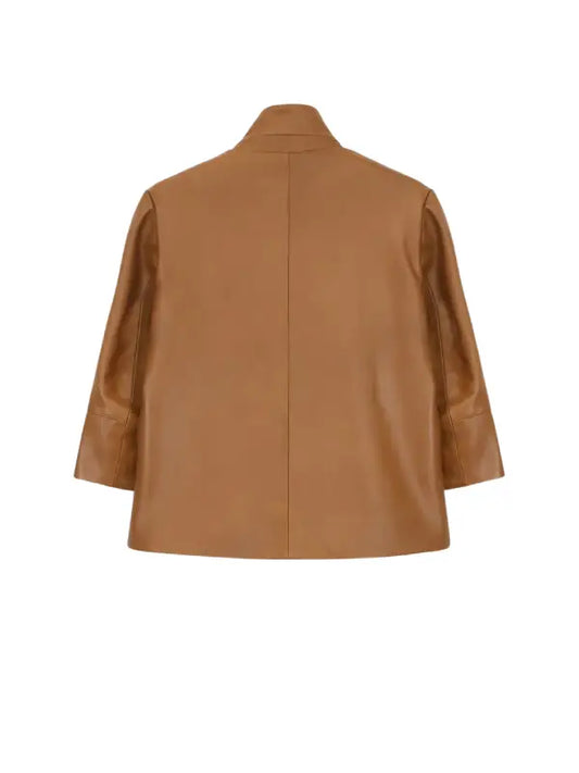 Women’s Brown Real Leather Cropped Jacket