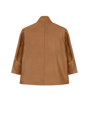 Women’s Brown Real Leather Cropped Jacket