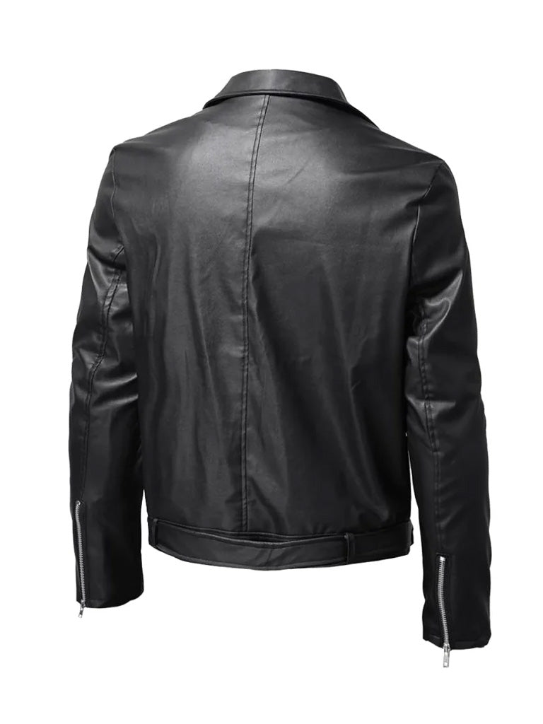 Black Lapel Style Biker Leather Jacket