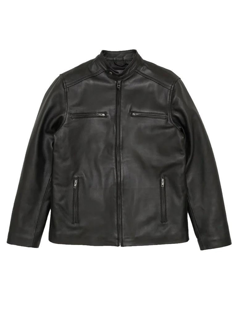 Black Biker Short Rounded Leather Jacket