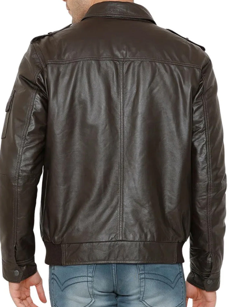 Classic Brown Bomber Leather Jacket