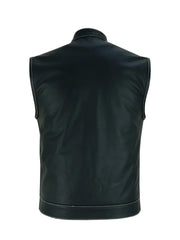 Biker Style Black Genuine Leather Vest