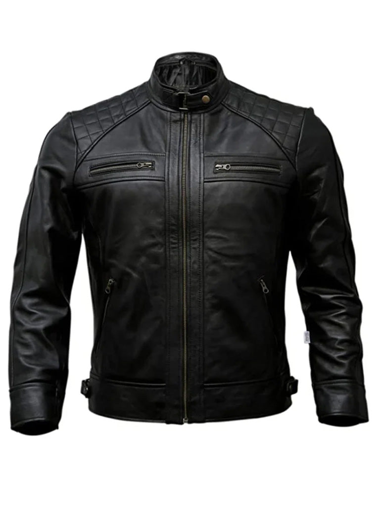 Black Biker Quilted Real Leather Jacket