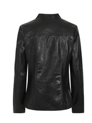 Short Round Collar Style Leather Jacket