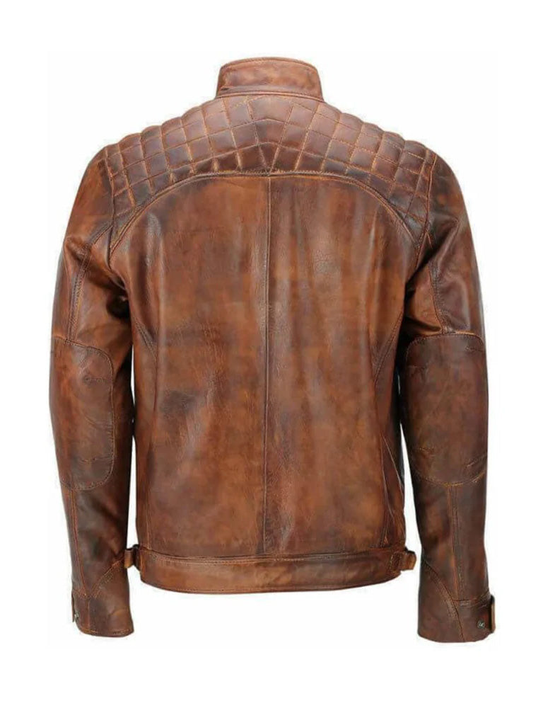 Cafe Racer Brown Retro Biker Genuine Leather Jacket