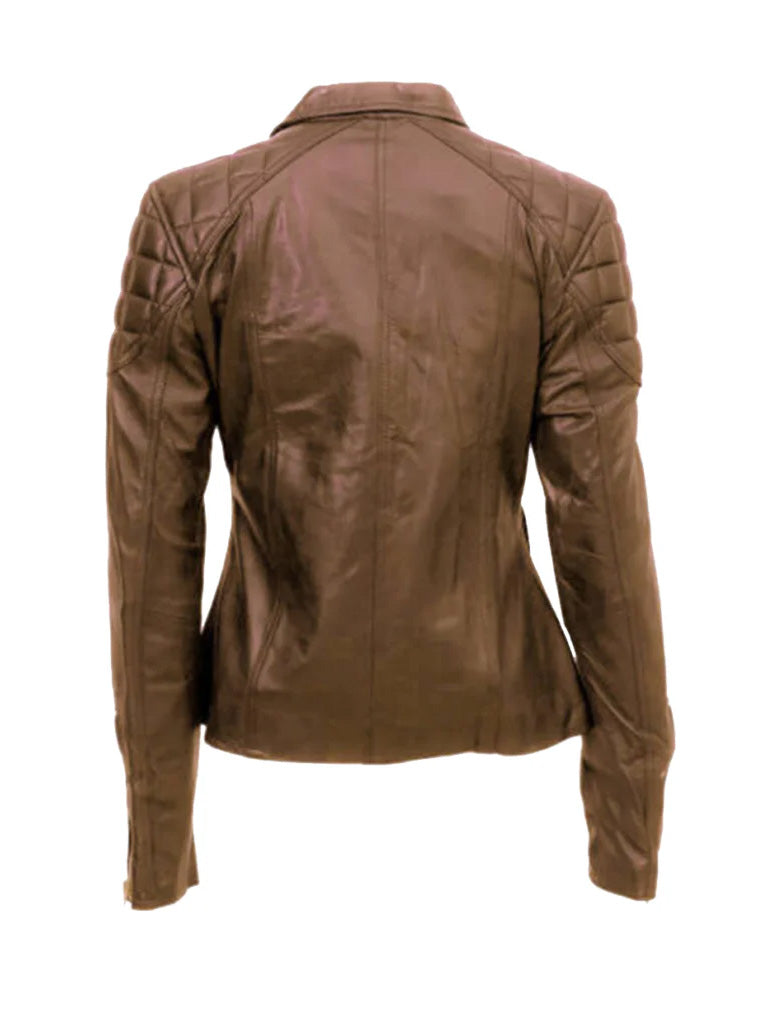 Brown Quilted Biker Leather Jacket